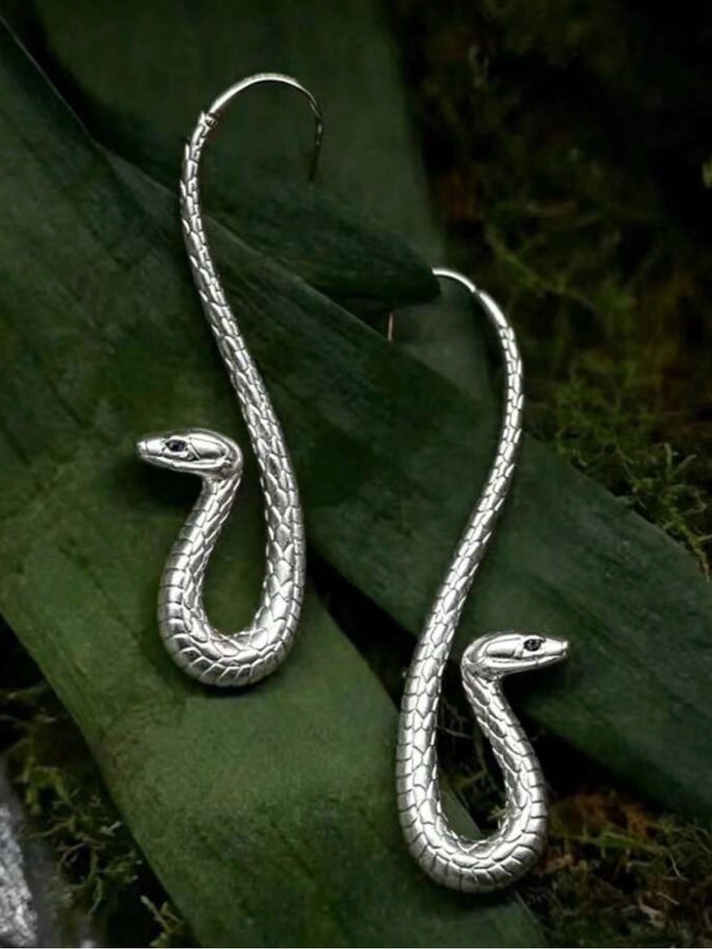 Silver Snake Hook Earrings - Stylish Reptile Jewelry